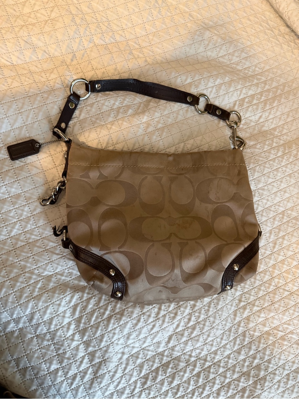 Coach Carley Bag small Signature Canvas Hobo with Dark Brown Trim Y2K style - Picture 2 of 5